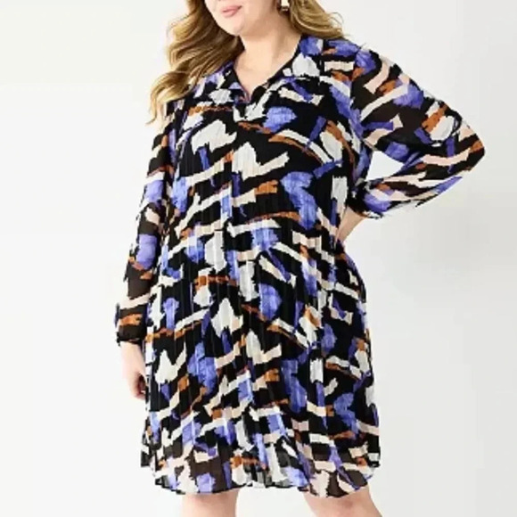 NWT Nine West long sleeve dress 4x black abstract design - Picture 1 of 6